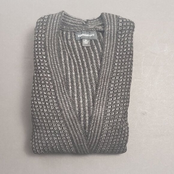 Fortune + Ivy Open Cardigan Sweater Women's Size Medium Black Grey Coatigan NWOT - Picture 16 of 16